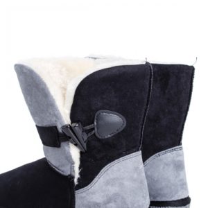 Cizme negre cu gri calduroase de iarna stil UGG cu blanita moale pe interior ideale pentru tinute casual Elocadia
